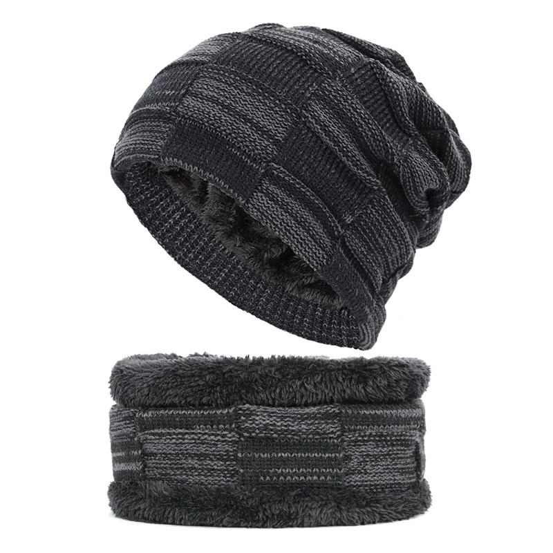 Новинка, комплект из 2 предметов, зимняя шапочка-шарф, теплая вязаная шапка зима, толстая флисовая подкладка, шапка с черепом, шарф для мужчин и женщин