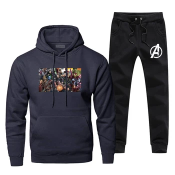 

Fashion Marvel Hoodies The Avengers Superhero Team Hoodies+pants Sets Sweatshirt Men Fleece Sportswear Harajuku Streetwear