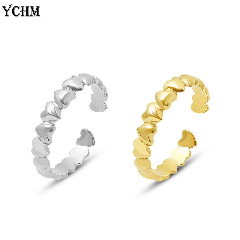

Stainless Steel Heart Ring Open Finger Ring Adjustable Size Gold Plated Resizable Rings for Women Wedding Bands Gift Jewelry