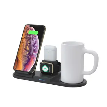 

For Apple Watch For Airpods For iPhone 15W Wireless Charging Station Phone Stand With Thermostat Warmer Cup