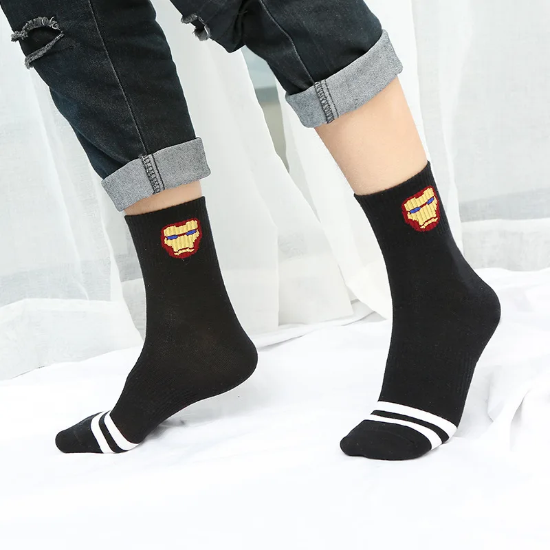 

Harajuku Men Socks Cotton Solid Hip Hop Funny Sock Casual Style Avenger League Batman Spiderman Iron Men Ventilation Sox