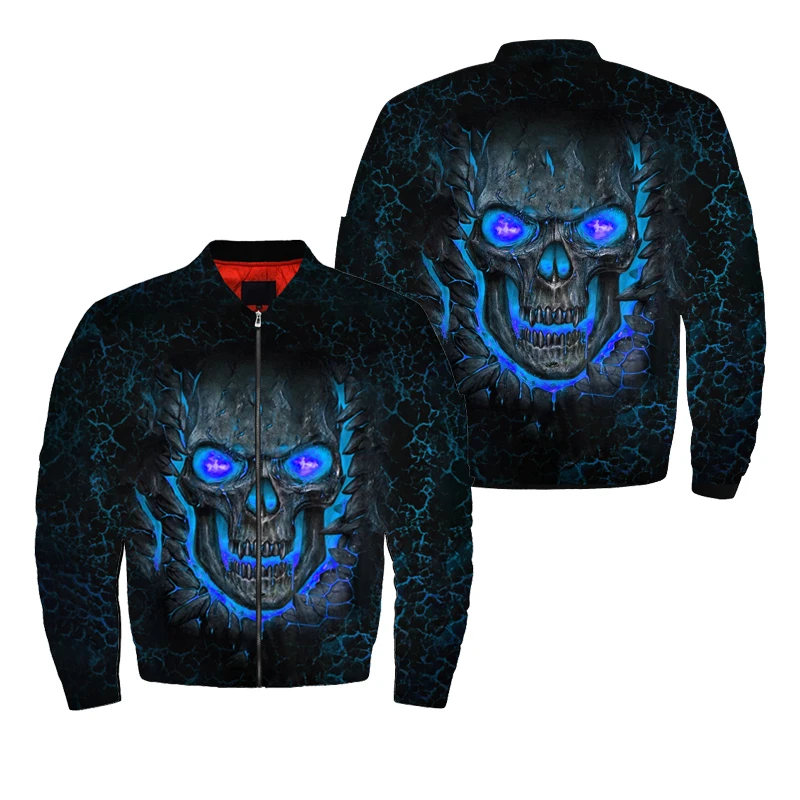 

Bomber Jacket Pilot Jacket Male Padded Coat Skull 3D Fullprint Hoodie Youth Waterproof Autumn Extra large Military Dropship