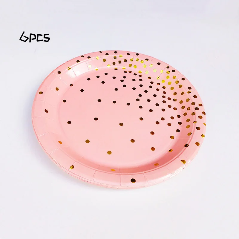 pink 7 inch plate Столовые приборы Bronzing Pink Серия для девочек темы вечеринки дни рождения тарелки салфетка для чашек тематические мероприятия свадьбы торжества - Цвет: pink 7 inch plate