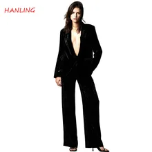 Veludo feminino 2 peças trabalho de escritório wear festa de casamento smoking magro ajuste blazer + calças senhora calças conjunto