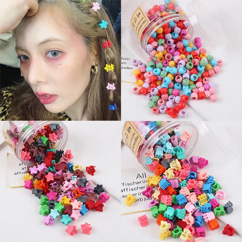 

100Pcs/set Summer Candy Color Colorful Star Bead Shaped Hair Claws for Women Popular Small Hair Clip Hair Stick Accessories