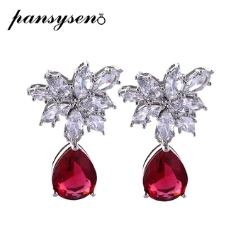 

PANSYSEN Luxury Ruby diamond Drop Earrings Real 925 Sterling silver Jewelry Earrings For Women Party Engagement Gifts wholesale
