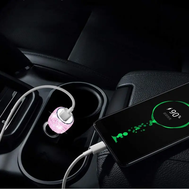 Автомобильное зарядное устройство с двумя usb-портами для мобильного телефона, быстрая зарядка 3,1, Стразы ручной работы, украшение для автомобиля, адаптер для быстрой зарядки