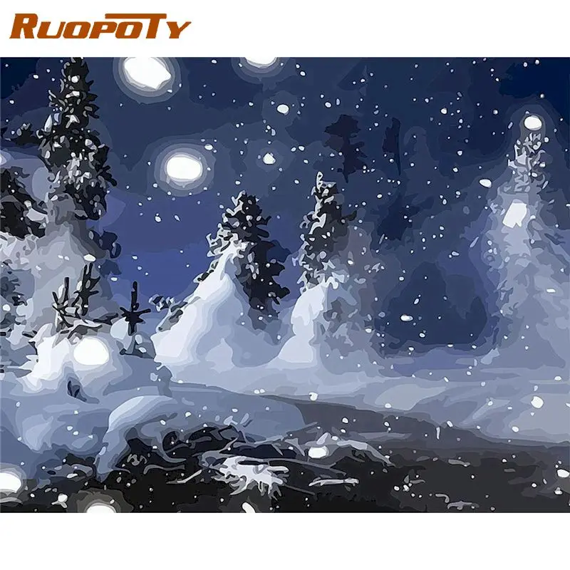 

RUOPOTY Frame Snowstorm Diy Painting By Numbers Landscape Paint By Number Gift Wall Decor Frame Artwork Handpainted