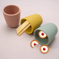 Portable Pure Color Baby Snack Cup Anti Scalding Food Grade Silicone Water Cup Learn To Drink Cup For Children 2