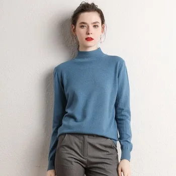 

Autumn and winter women's long-sleeved high-neck knitted solid color T-shirt
