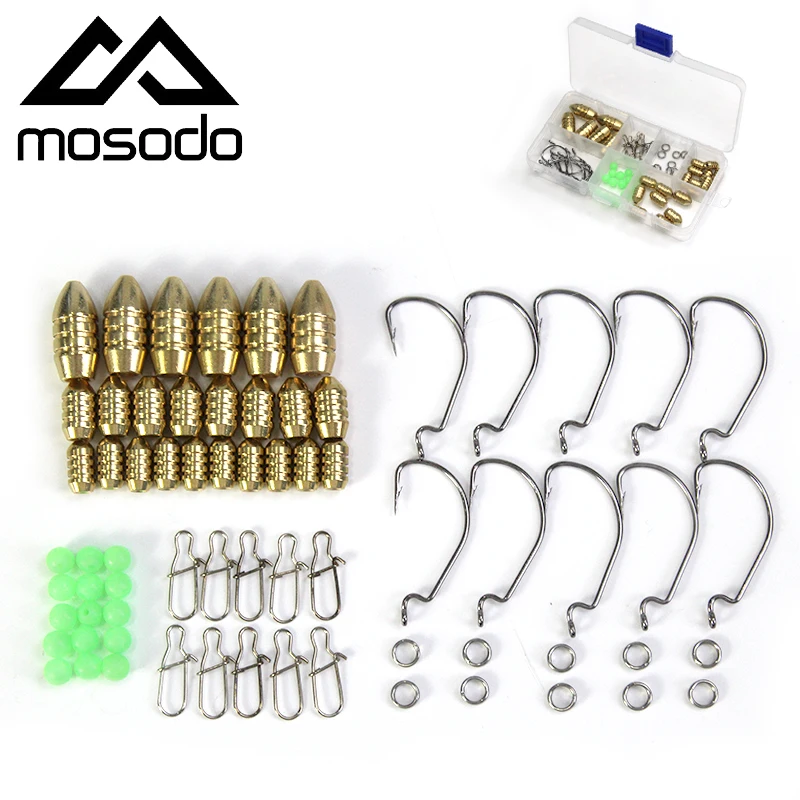 

Mosodo Lure Fishing Tackle Accessories Box With 10g Bullet Sinkers Crankhooks Luminous Green Beads Swivel Snaps Connecting Rings