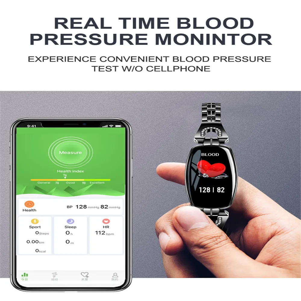 Interpad H8 Smart Braclet Women Waterproof Blood Pressure Message Reminder Sleep Tracker Heart Rate Tracker For Android IOS