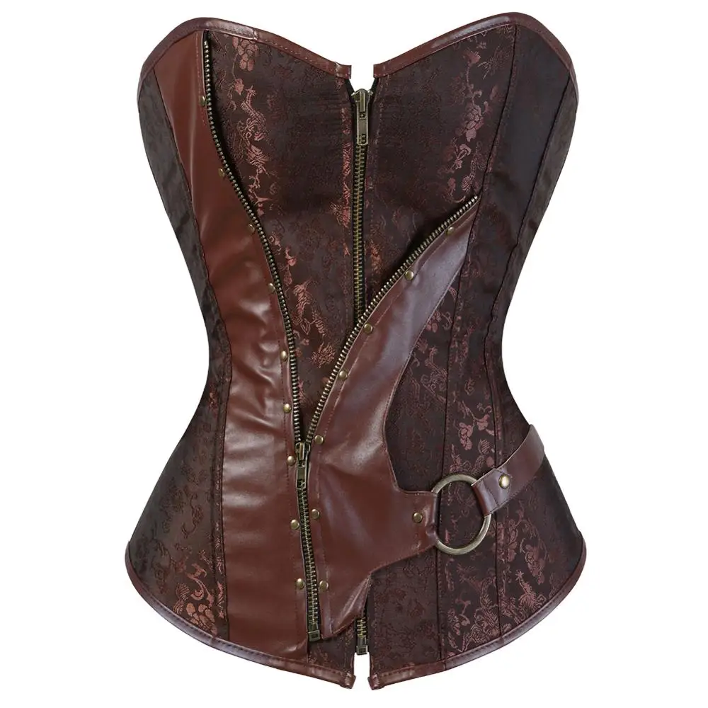 

Grebrafan Sexy Zip Corsets for Women Plus Size Steampunk Pirate Faux Leather Bustier Graduation Cosplay Party Costume