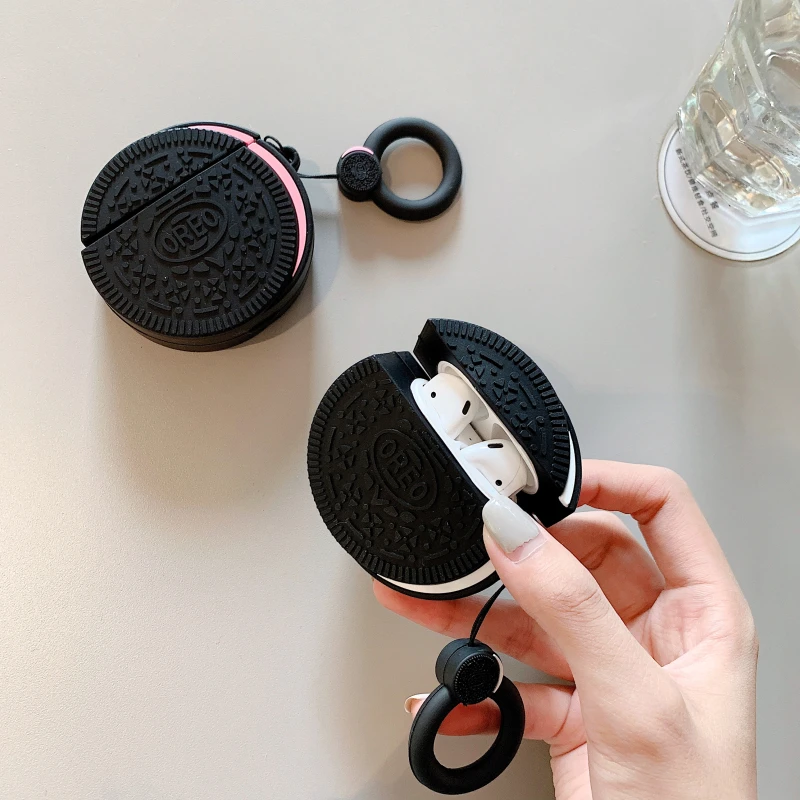 For Airpods 1 2 Headphone Case Cartoon 3d Funny Oreo Cookies Bluetooth Earphone Soft Silicone Protective Cover With Lanyard Aliexpress