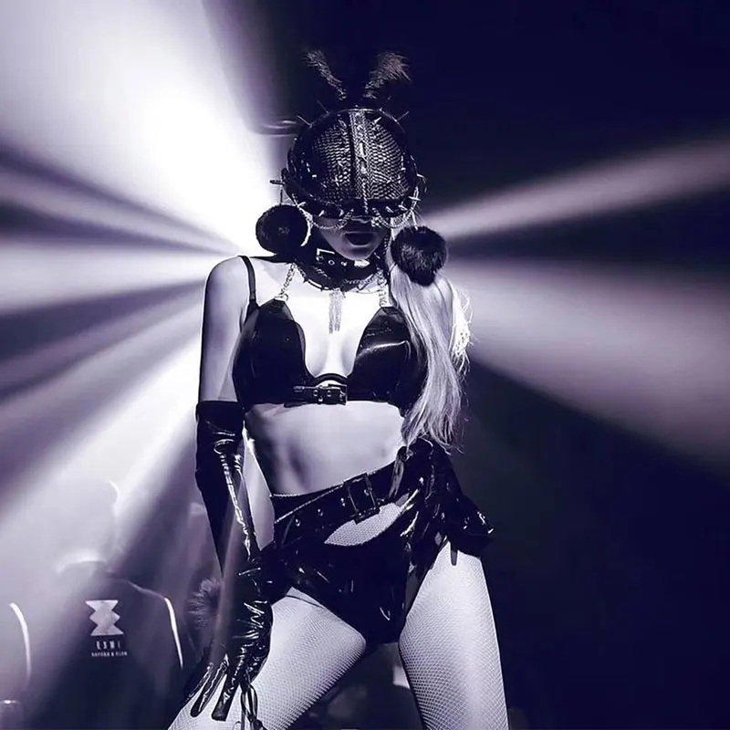 

Sexy Jazz dance costume Black feather helmet series gogo show party nightclub bar dj female singer costumes