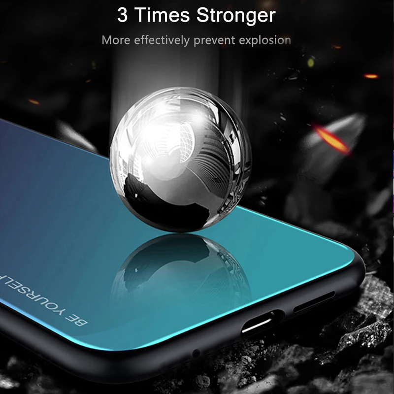Luxury Case For Honor 9X 9 X Premium Case Gradient Tempered Glass Cover Fashion Case For 3