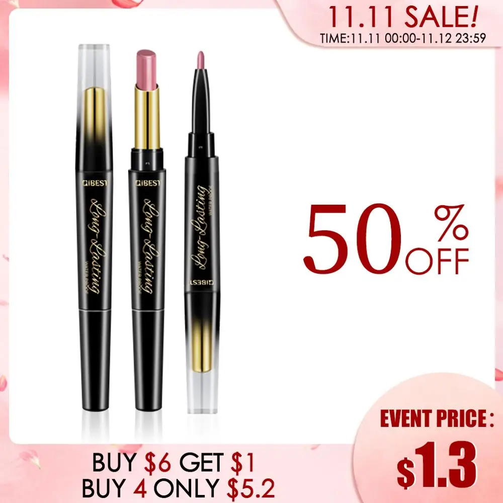 

QIBEST 2 In 1 Lipstick Pen Lip Liner Lipstick Pencil Lips Makeup Women Cosmetics Long Lasting Waterproof Matte Lip Pencil