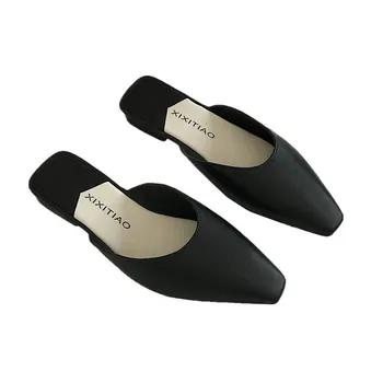 

2019 new simple temperament low with baotou half slippers female casual lazy shoes spring and summer women's shoes women's shoes