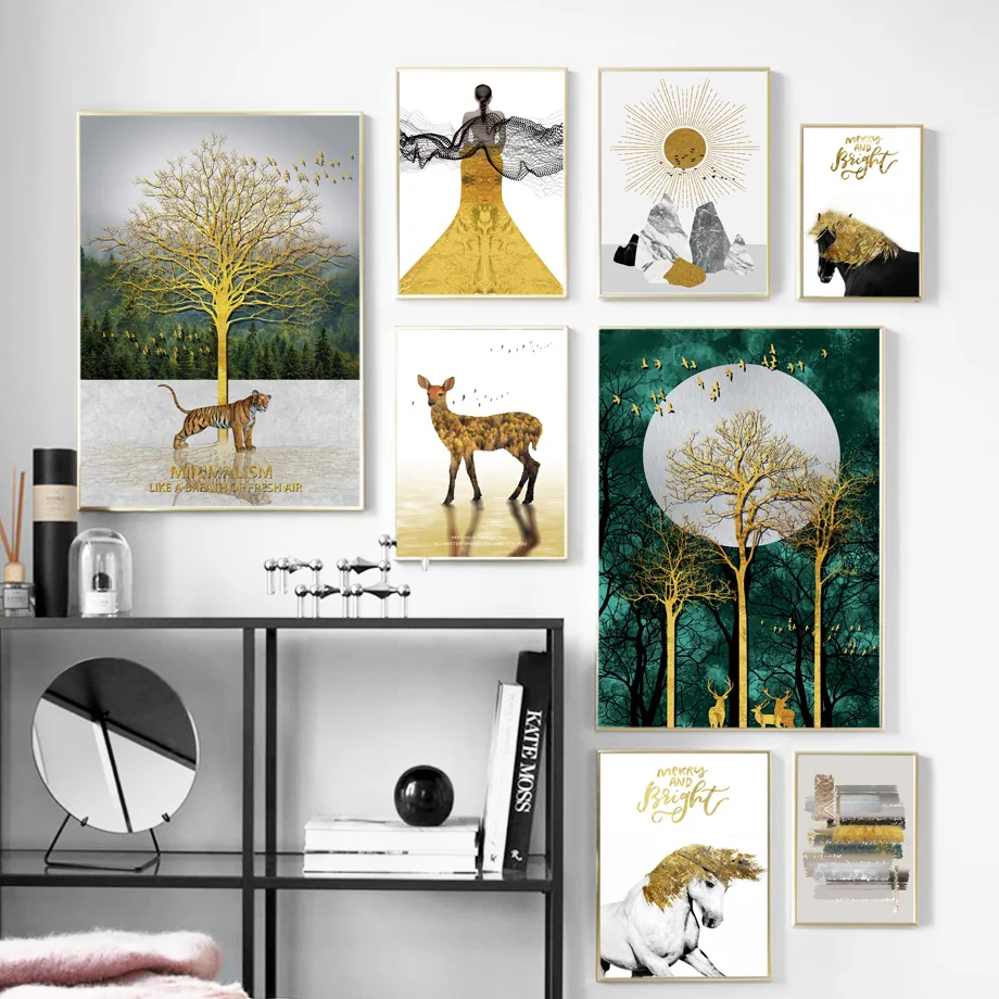 

Abstract Horse Deer Girl Sun Wall Art Print Canvas Painting Nordic Canvas Posters And Prints Wall Pictures For Living Room