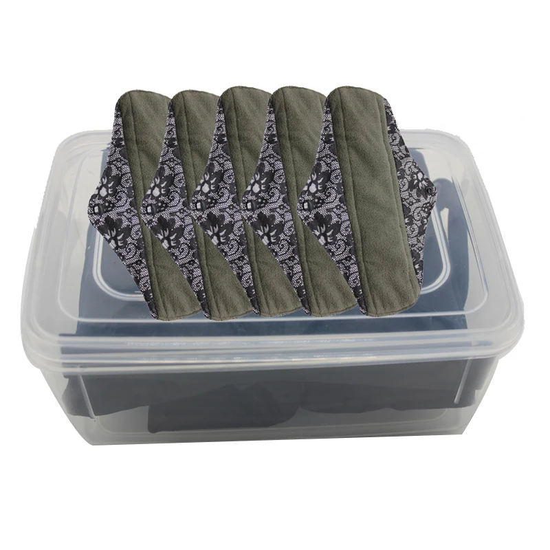 

5 шт. тканевые прокладки из бамбука и древесного угля для мам с 1 футляром для хранения моющиеся менструальные прокладки многоразовые гигиенические полотенца