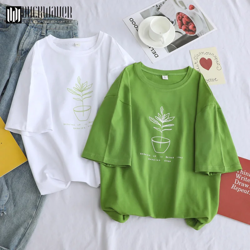 Duckwaver Summer Minimalist Print Women Basic Tshirt High Quality Soft Loose T-shirts 90s Sweet Couple Clothes Female Tops Tee | Женская