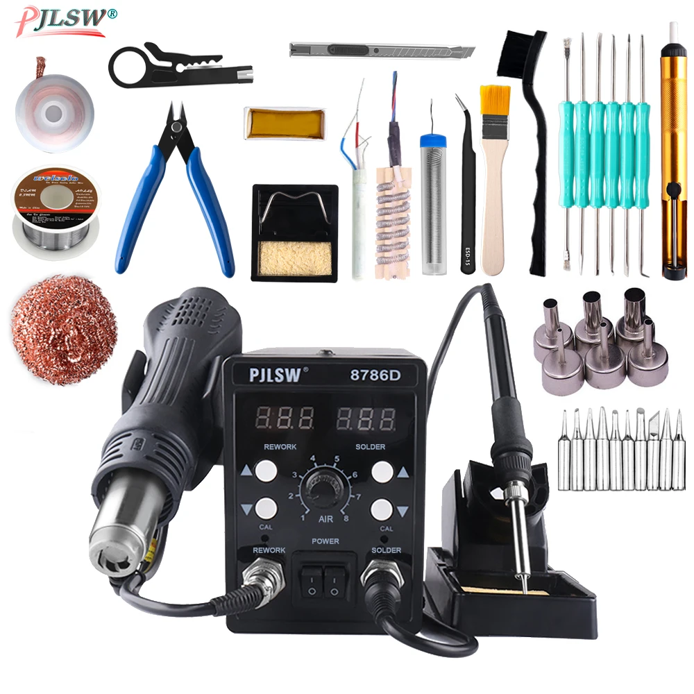 8786D EU/US/UK plug 750W Blue Digital 2 In 1 SMD Rework Soldering Station Repair Welding Soldering Iron Set PCB Desoldering Tool