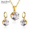 ASONSTEEL Bridal Jewelry Sets Round Cubic Zirconia Pendants Stainless Steel Drop Earring Fashion Accessories Mujer Party Wedding ► Photo 1/6