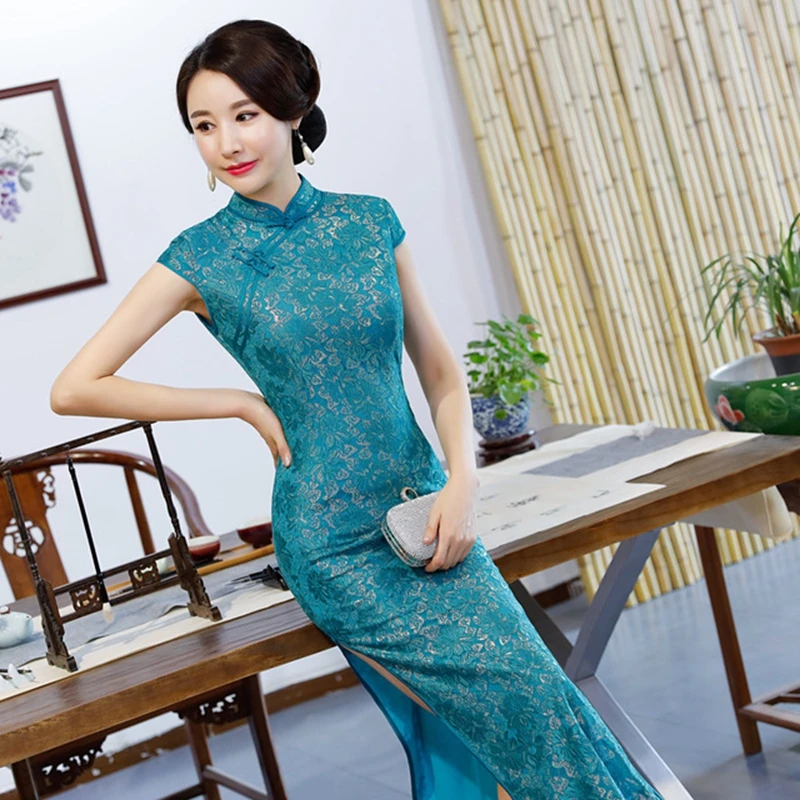 Новое длинное модифицированное кружевное платье cheongsam в китайском стиле, модная одежда для банкета и тостов, женское Красное повседневное тонкое платье Qipao