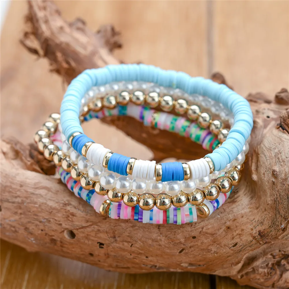 4Pcs/set Boho Round Heishi Beads Multilayer Wrap Bracelet Set Fashion Simulated Pearl Bracelets & Bangles Wristband Jewelry - Image 4