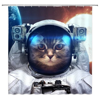 

Outer Space Waterproof Shower Curtain Astronaut Sci-fi Modern Art Fabric Bathroom Toilet Set