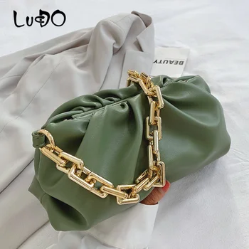 

Women Cloud Underarm Shoulder Bag Day Clutch 2020 Thick Gold Chains Dumpling Clip Purse Bag Pleated Handbag Baguette Pouch Totes