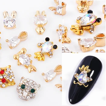 

1/2 Pcs Diamond Gold Metal And Animal Shape Nail Decoration Rhinestones Mixed Size Bling 3D Nail Art Decorations