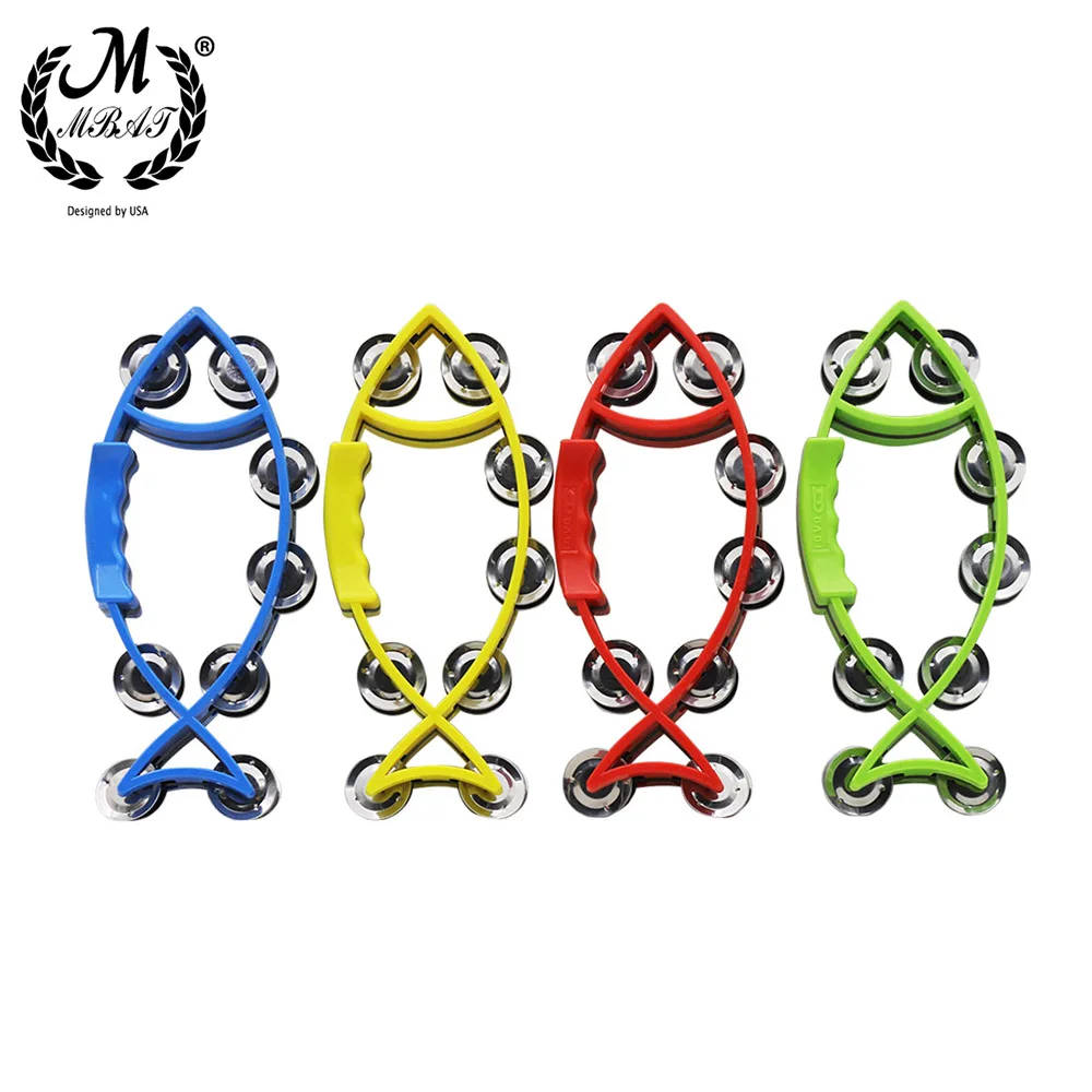 M MBAT Hand Held Bell Rattles Fish-Shape Tambourine Percussion with Double Metal Jingle Children Educational Toy for Party Games