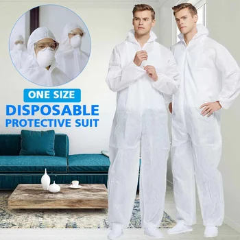 

One-size Disposable Dust Spray Suit Siamese Suit Non-woven White Dustproof Clothing Work Safe Safety Protective Clothing