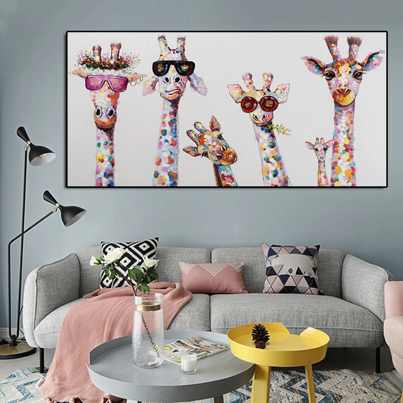 Colour Giraffe Abstract Canvas Prints Framed Wall Art Home Decor Painting Gift 