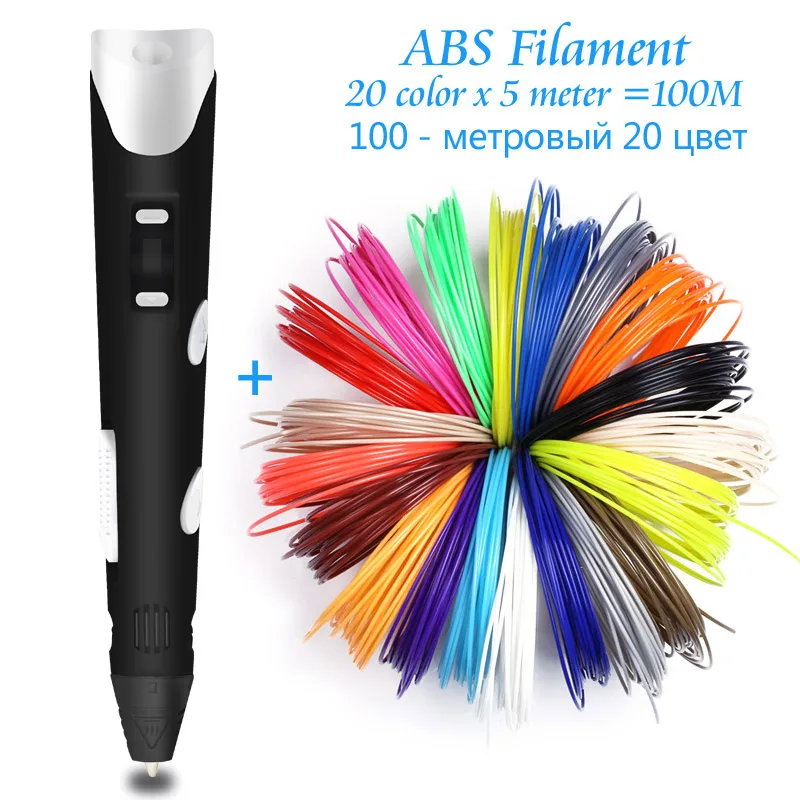Оригинальная модель 3D ручка путем самостоятельного выбора между 3 D печать ручки для рисования с 100/200 метровое abs-волокно креативная игрушка; подарок для детей дизайном по оптовой цене - Цвет: ABS 100M 20 Color