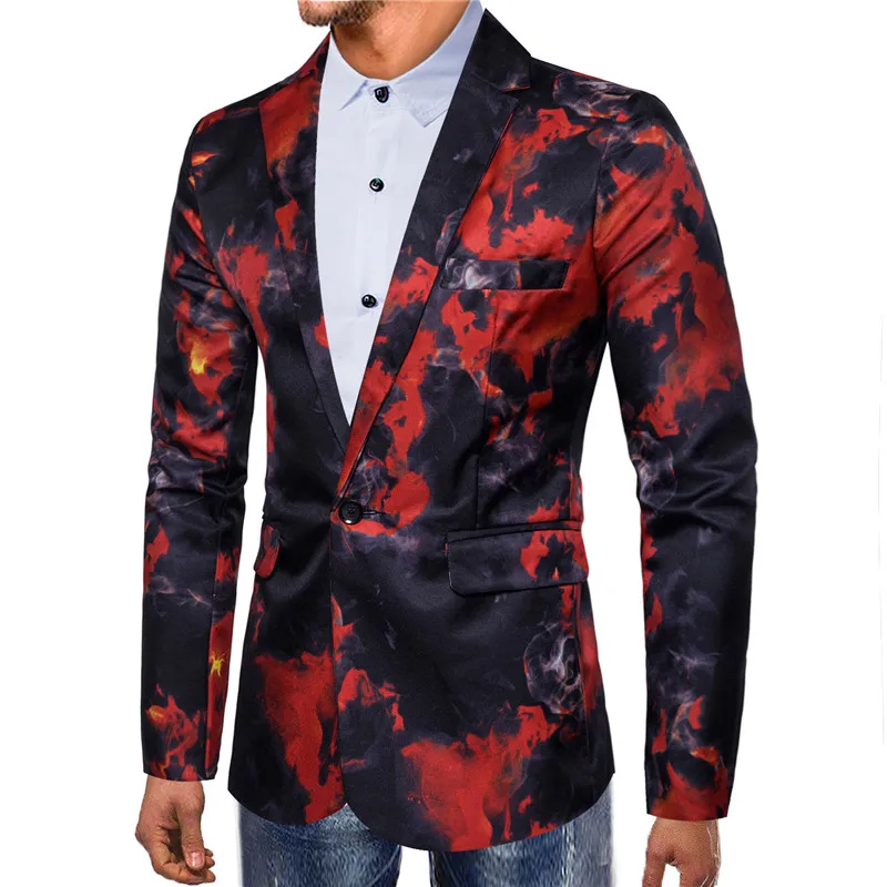 

One-button blazers Red and Blue Flame-printed blazers and Gown