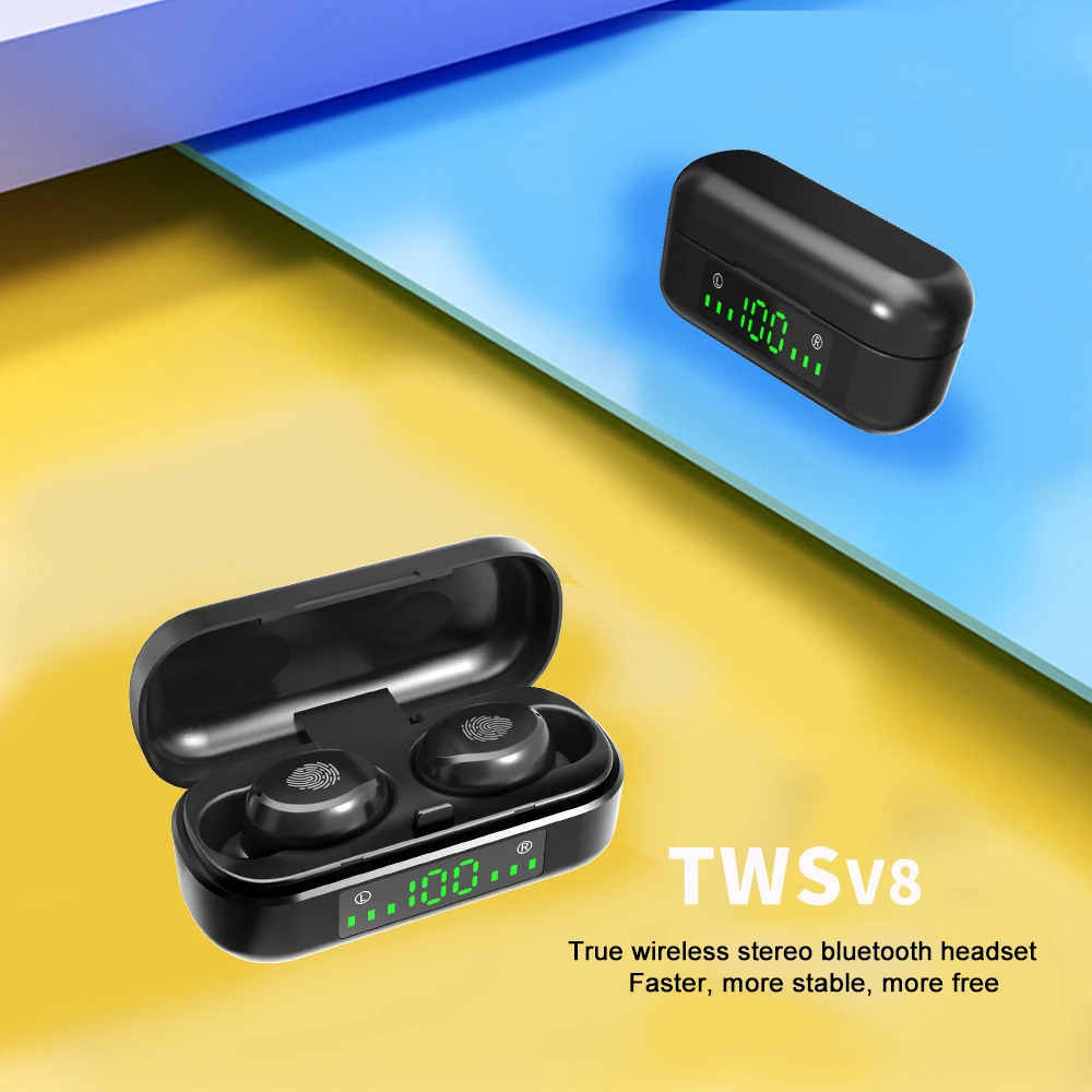 Wireless Bluetooth 5 0 Earphones V8 tws for iPhone HiFi Stereo With Mic Headset Sports Earphone for Android iPhone Smartphone