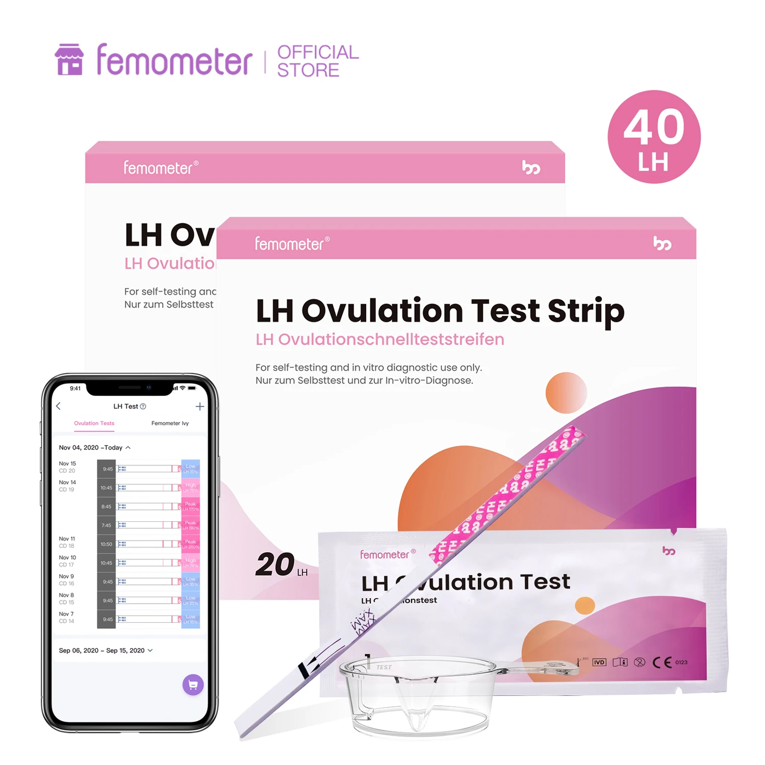 Femometer 40 PCS/Set Ovulation Test Strips For Women Sensitive LH Paper