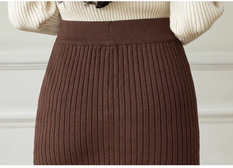 New Korean Autumn Winter Fashion Solid High Waisted Kintting Formal Pencil Skirt Elegant Ladies Women Skirts crop top and skirt