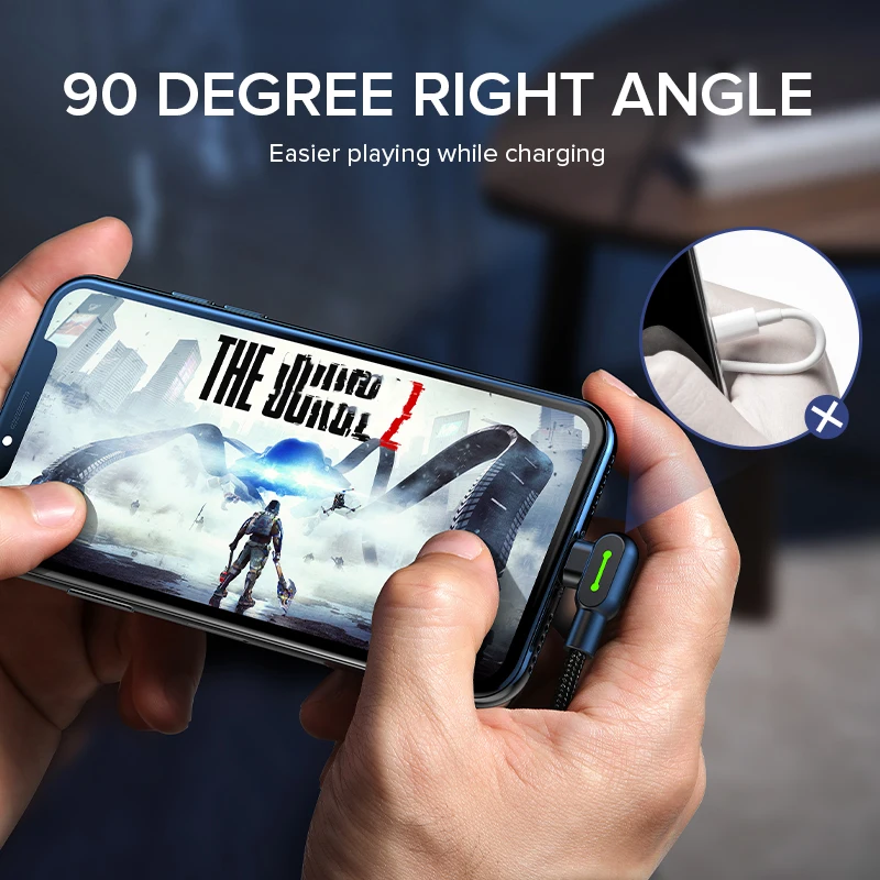 MCDODO 90 градусов Lightning USB кабель для iPhone 11 Pro XS MAX XR X 8 7 6s Plus 5 светодиодный зарядки