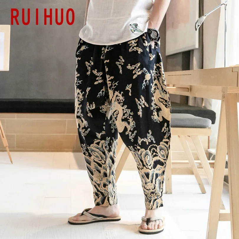 RUIHUO узор в виде дракона Штаны Для мужчин в уличном стиле, шаровары, штаны, мужские брюки джоггеры Для мужчин Штаны в стиле «хип-хоп» впитывает пот и Штаны 5XL Новинка осени