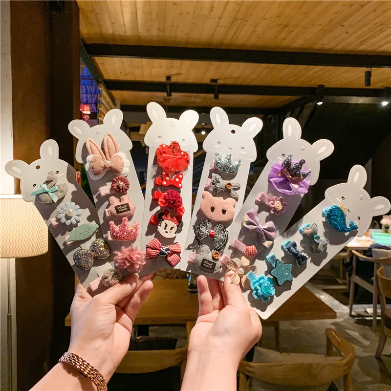 

5Pcs/Set Cartoon Shining Rabbit Ears Crown Hair Clip Children Sweet Flower Duckbill Clip Hairpins Baby Girls Hair Accessories