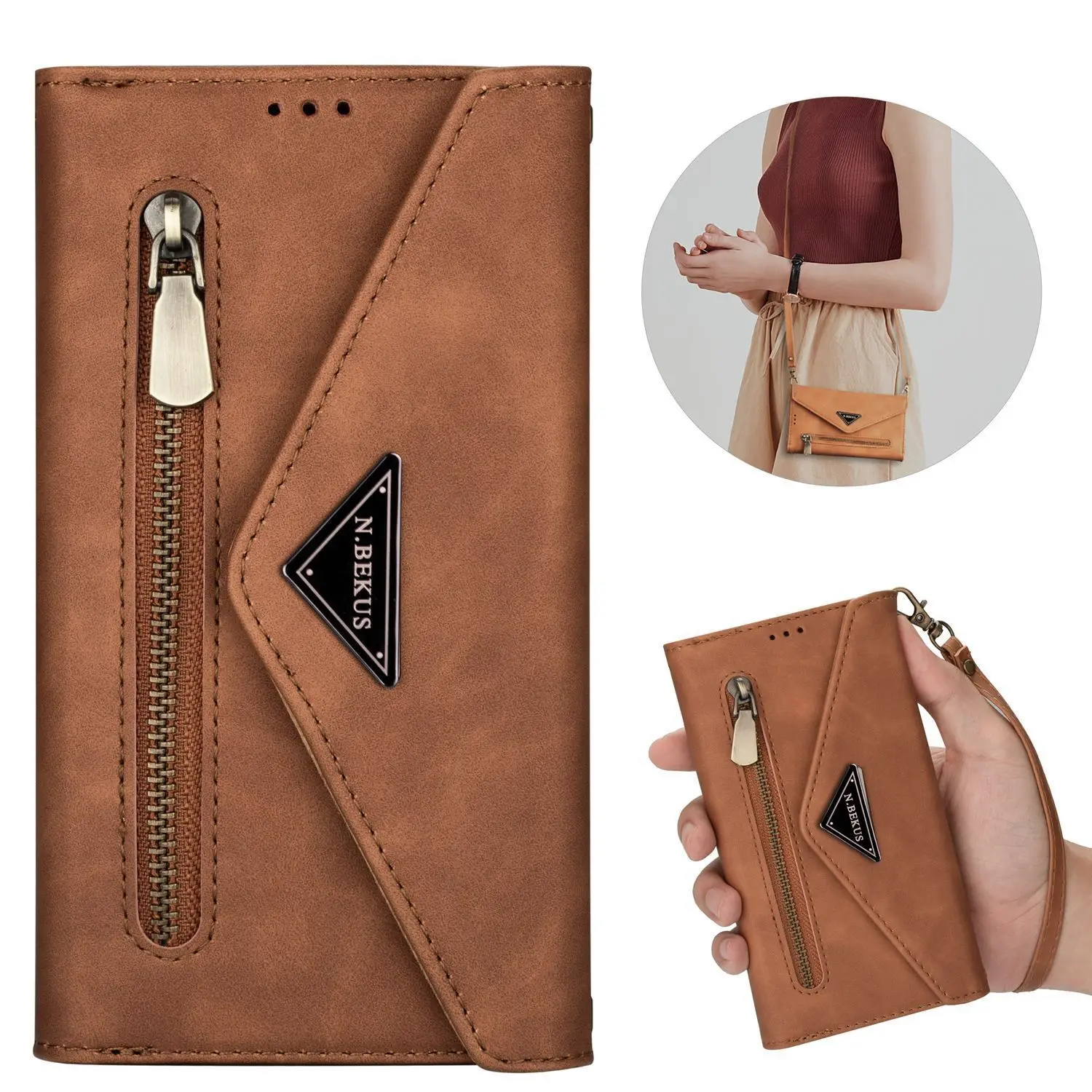 Zipper Diagonal Flip Wallet Leather Case For Samsung Galaxy S8 S10 S20 Note10 Plus S21 Note20 Ultra Crossbody Chain Cards Cover