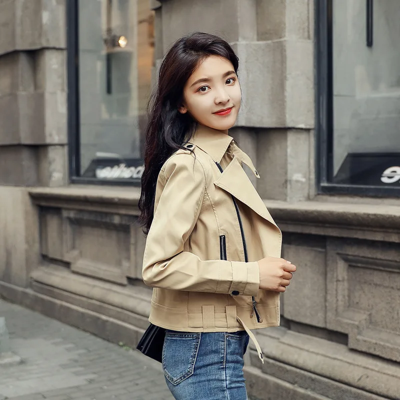 

Solid Color Fold-down Collar Jacket Women's Short Autumn 2019 New Style Fashion Korean-style Elegant Loose-Fit Versatile Biker C