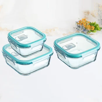 

3Pcs Convenient Glass Bowl Practical Safe Glass Box for Home (Sky-blue)