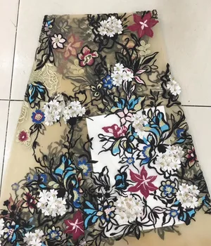 

latest nigerian lace fabrics 2019 high quality african 3d lace fabric with beads for women dress french net lace fabric RF25191