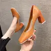 High Heeled Square toe Shoes Woman High Heels 2022 Autumn Women Shallow Pumps Block Heel Female Footware French Style Orange ► Photo 2/6