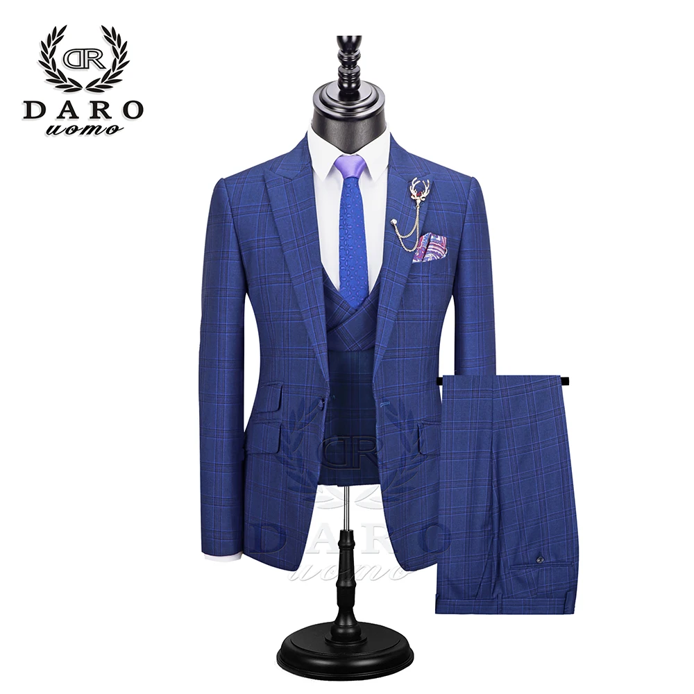 DARO 2020 New Men Suit 3 Pieces Fashion Plaid Suit Slim Fit blue purple Wedding Dress Suits Blazer Pant and Vest DR8193 DARO 2020 New Men Suit 3 Pieces Fashion Plaid Suit Slim Fit blue purple Wedding Dress Suits Blazer Pant and Vest DR8193