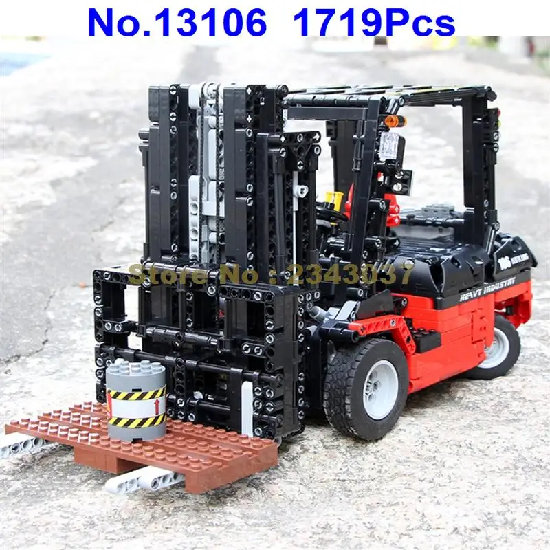 13106, 1719 шт, технический вилочный погрузчик, moc rc двигатели, автомобиль, приложение, контроль, rc строительные блоки, игрушка